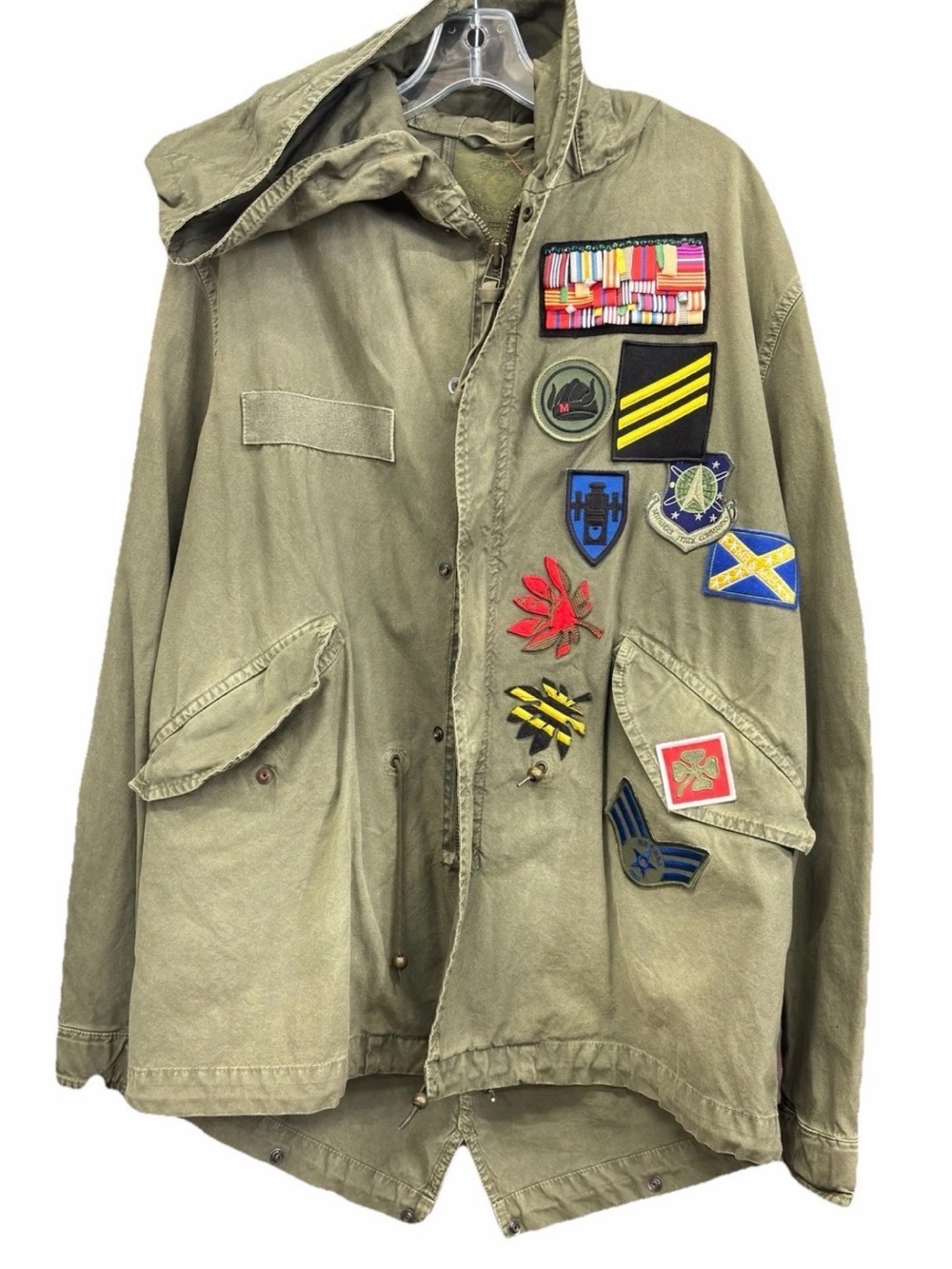 Mr & Mrs Italy Patch Embellished Fishtail Parka M-65 Style Sz. Large Olive Green
